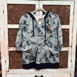 Double D Ranch Tie-Dye Hoodie with Embroidered Horse and Patches